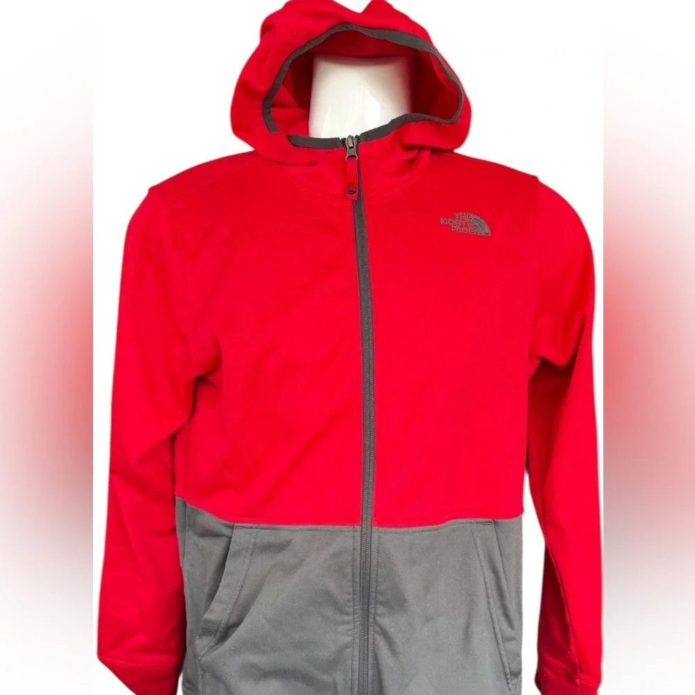 The North Face Kids Glacier fleece full-zip hooded jacket in red and grey